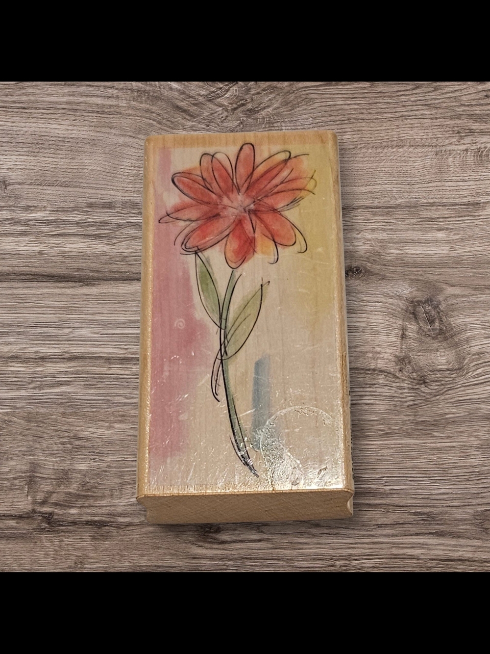 Vintage Style Wood Mounted Floral Rubber Stamp Water Color Daisy NEW